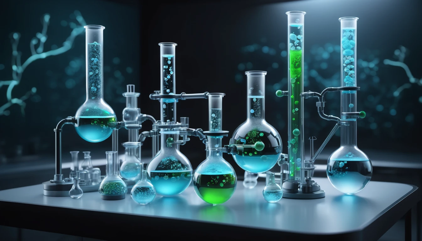 Acetanil: Jelentése, fogalma és részletes magyarázata Különböző kémiai üvegek és oldatok laboratóriumi környezetben.