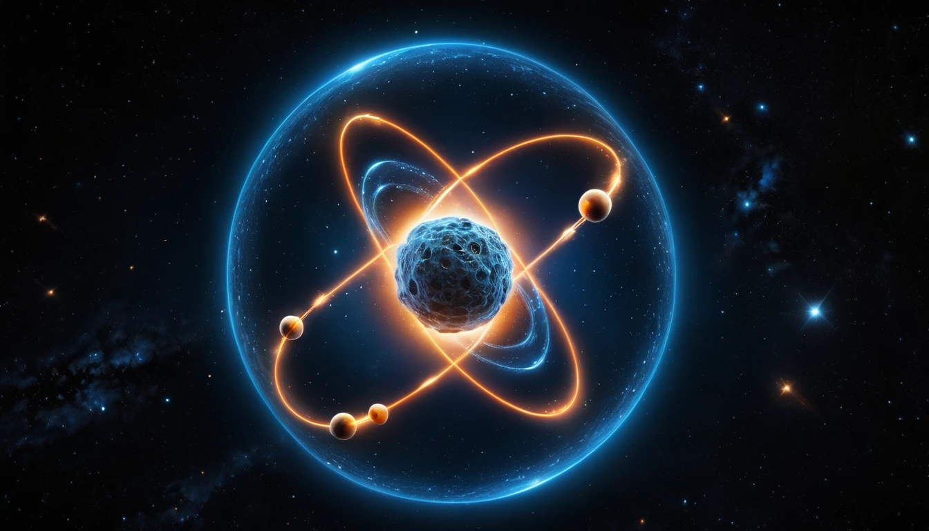 Az atom magja körüli elektronfelhők ábrázolása, kémiai kontextusban.