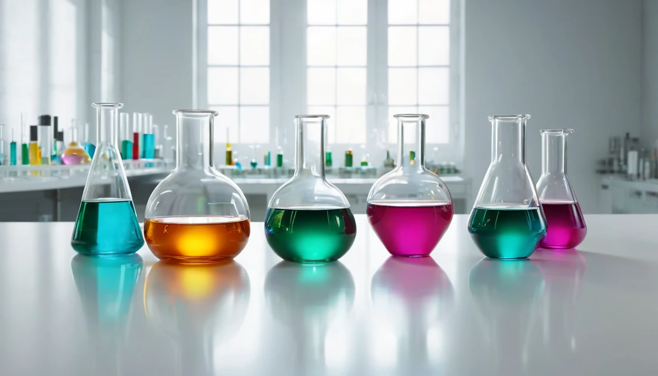Különböző színű folyadékokkal teli kémcsövek egy laboratóriumban.