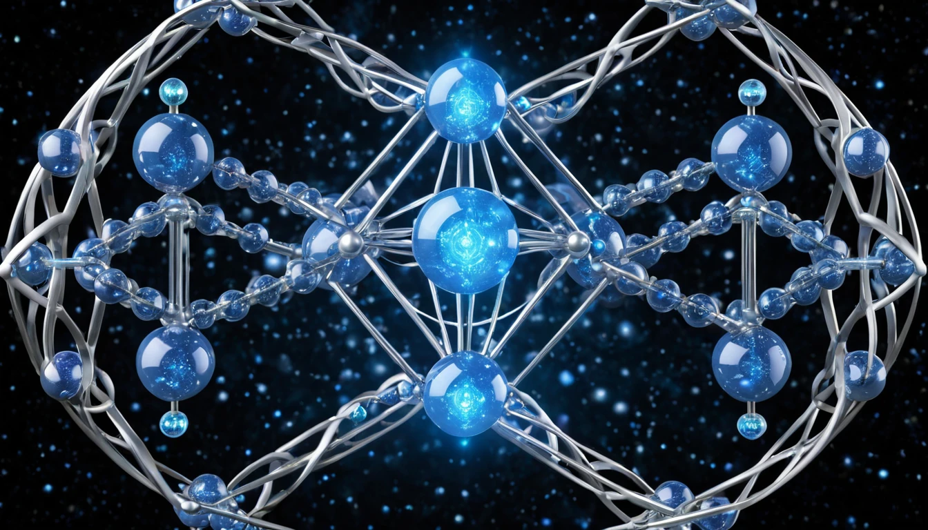 Kék színű molekulák és atomok összekapcsolódása, kémiai struktúra bemutatása.
