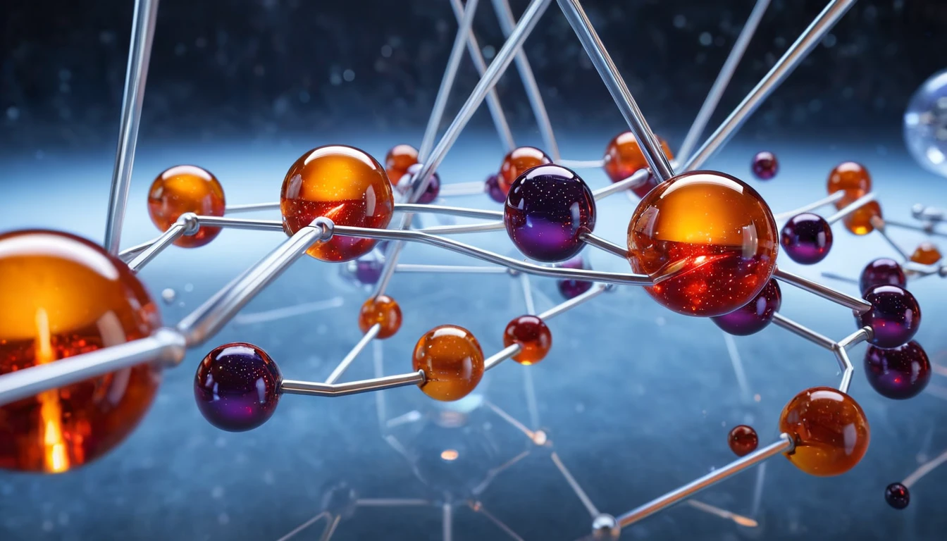 Színes molekulák és atomok hálózata, amely a kémiai reakciókat szimbolizálja.