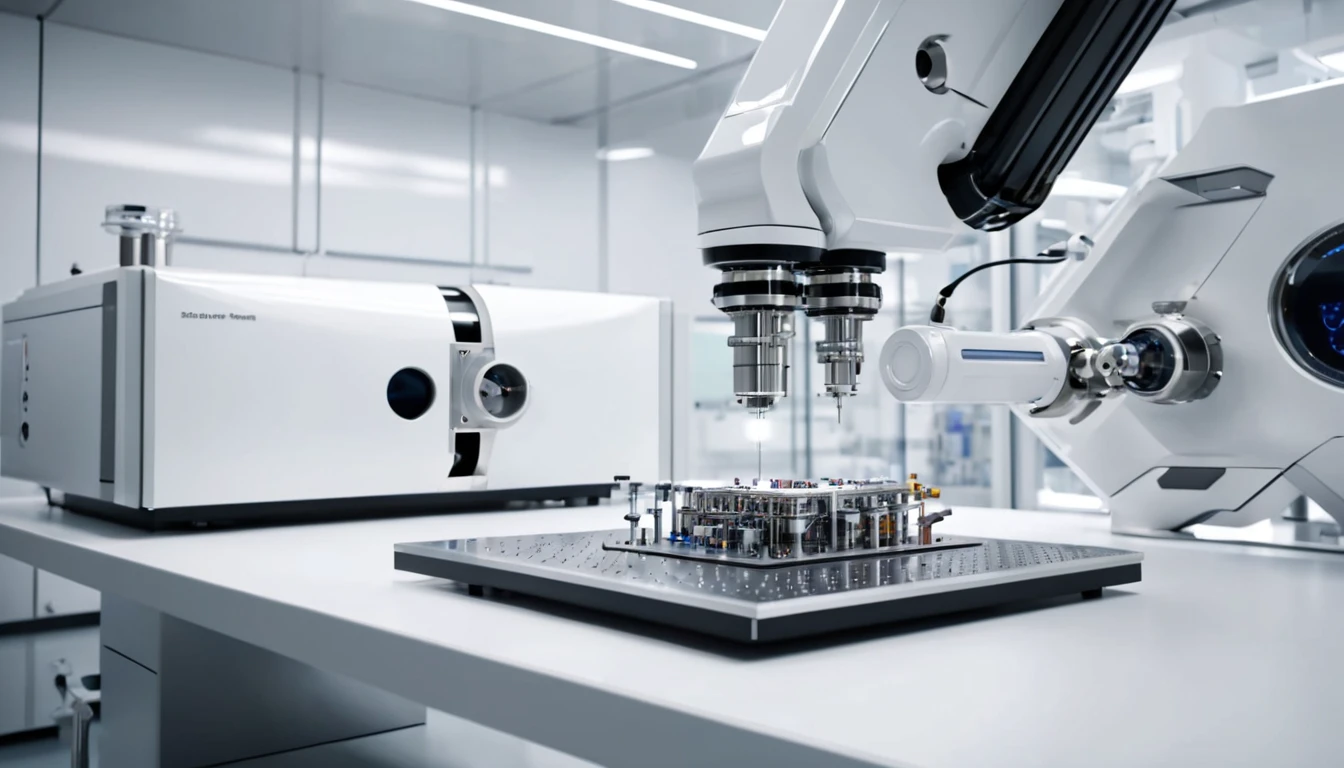 Modern tömegspektrométer laboratóriumi környezetben, precíziós méréshez.