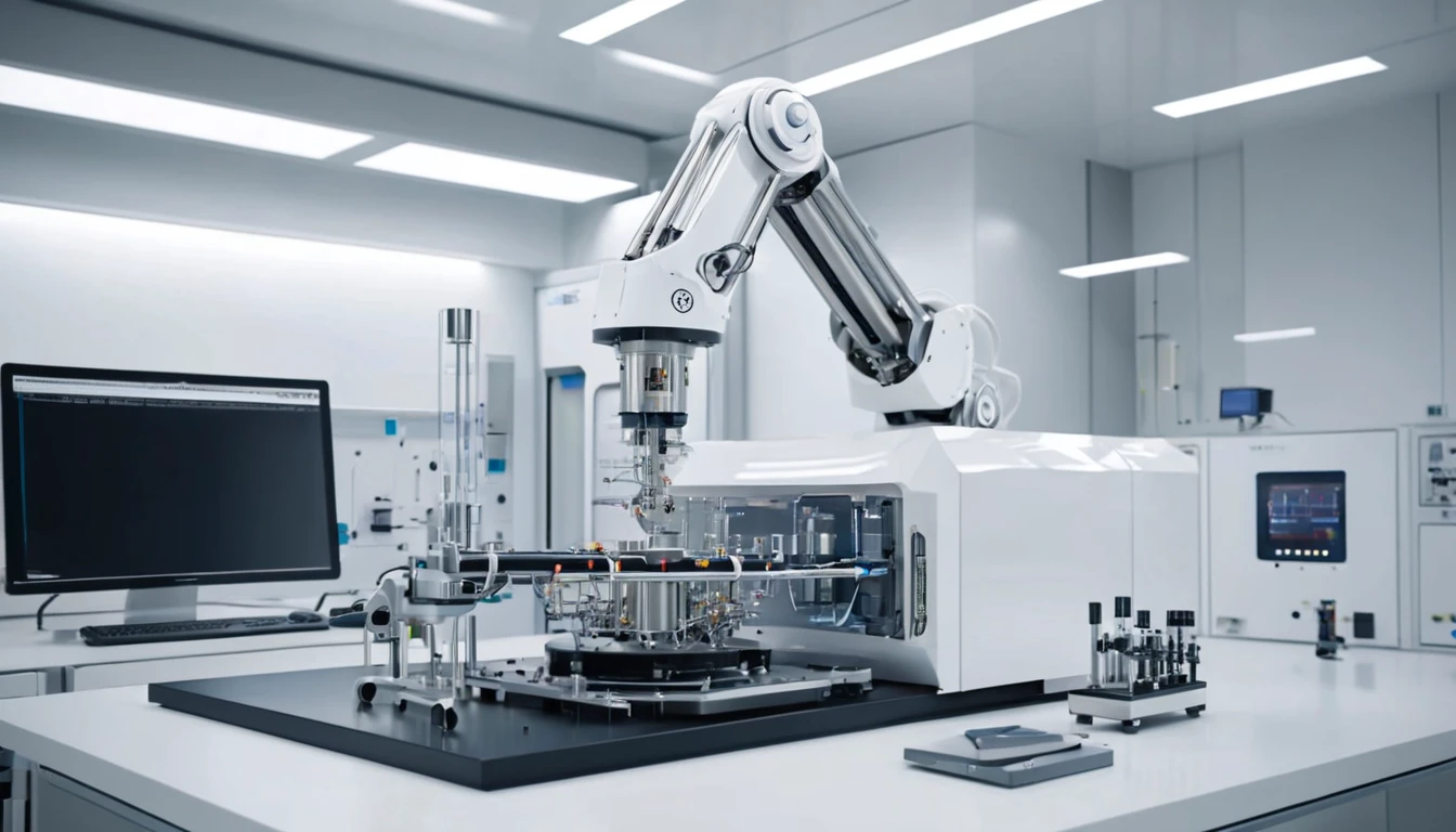 Modern tömegspektrométer laboratóriumi környezetben, automatizált mintakezeléssel.