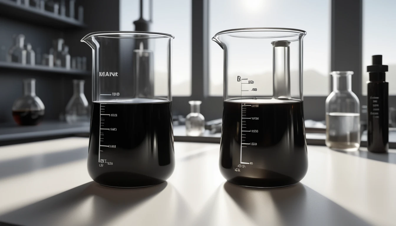 Két kémcső, az egyik tömény, a másik híg oldatot tartalmaz, laboratóriumi környezetben.