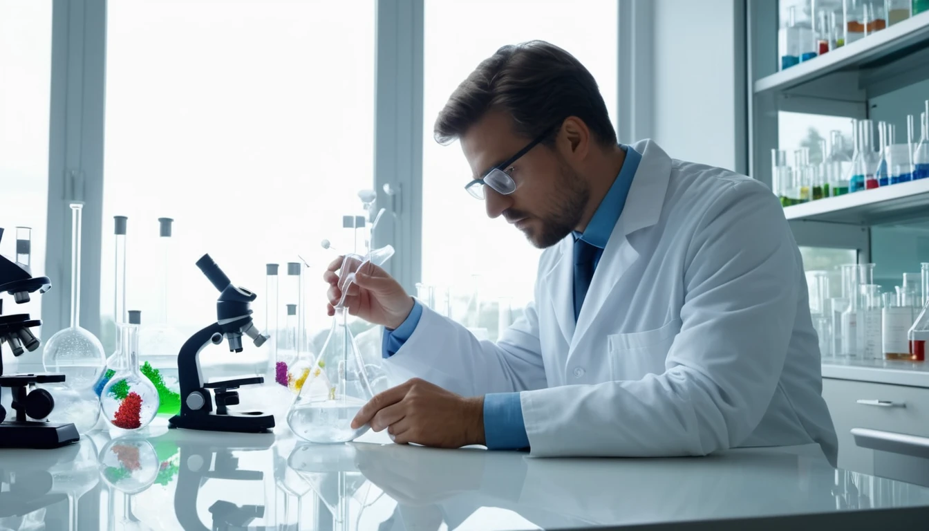Cikloalkánok szerkezete, elnevezésük, tulajdonságaik Egy tudós laboratóriumban kémcsöveket vizsgál, mikroszkóp mellett.