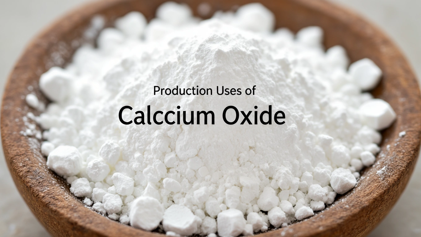 Kalcium-oxid képlete, előállítása és ipari felhasználása Fehér kalcium-oxid por egy fából készült tálban, ipari felhasználásra.