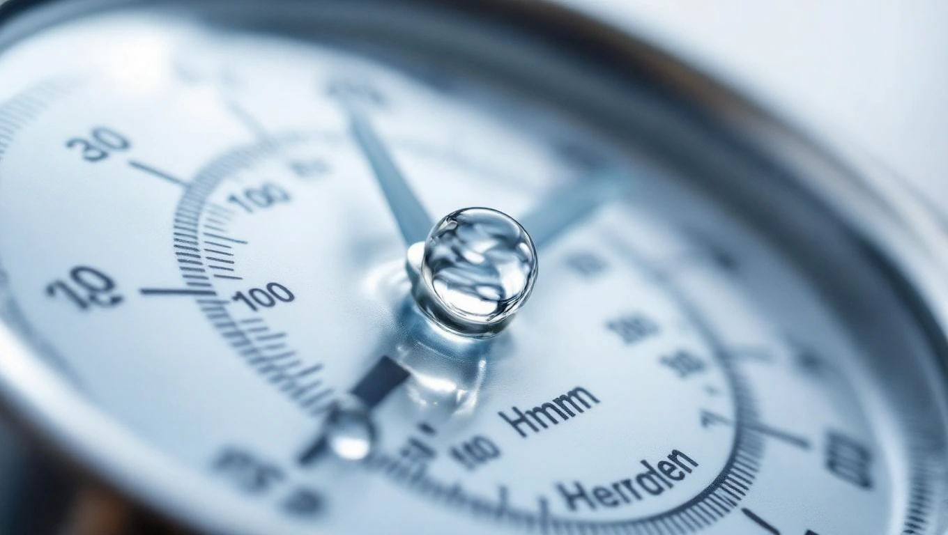 Egy víz keménységét mérő műszer, amelyen vízcsepp látható.