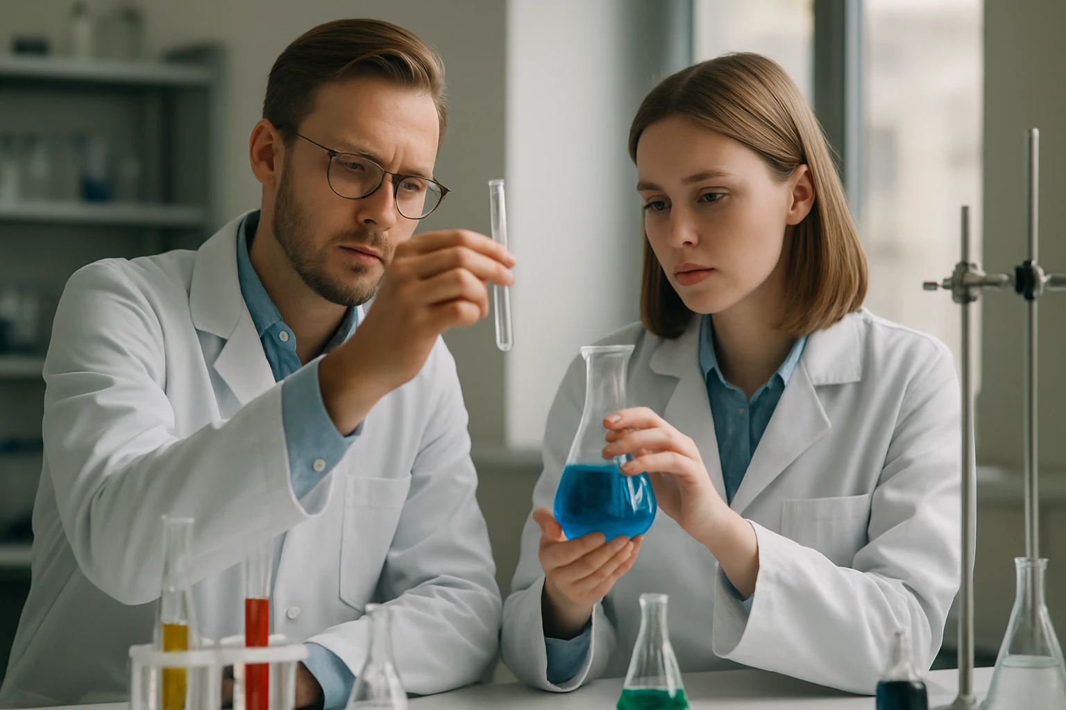 Benzol-sav etil-észter: Képlete, tulajdonságai és alkalmazási területei Kémikusok benzol-sav etil-észtert elemeznek laboratóriumban.