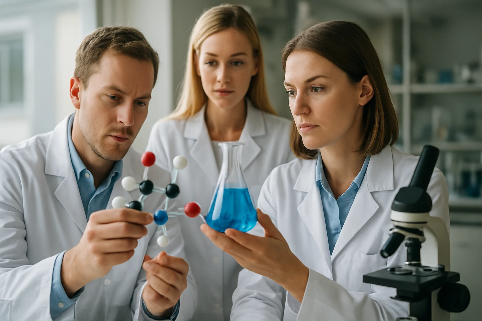 Kutatók benzopiridin molekuláját elemzik laboratóriumban