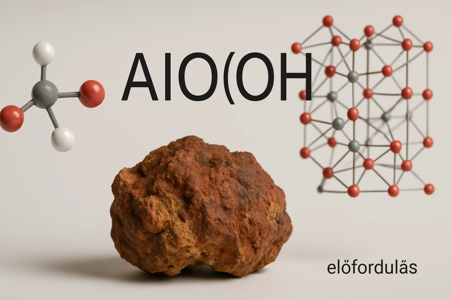 Alumínium-hidroxid molekula és ásványi forma együttes ábrázolása.