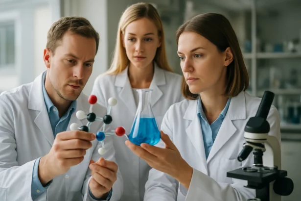 Kutatók benzopiridin molekuláját elemzik laboratóriumban