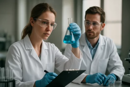 Két kutató laboratóriumi kísérletet végez béta-indolil-ecetsavval