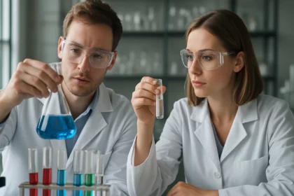 Kémikusok laboratóriumi kísérletek során, Barfoed-próba analízis