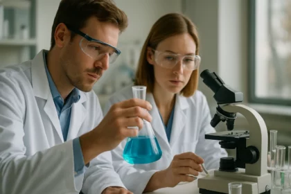 Laboratóriumi kísérlet bárium-szulfáttal és vegyszerekkel.