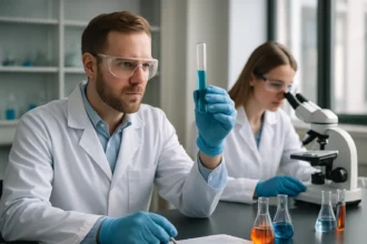 Kémikus bárium vegyületek elemzésére alkalmas laboratóriumban.