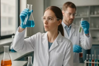 Kémiai kísérlet barna gyűrű-próbához laboratóriumban