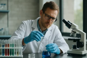 Kémikus laboratóriumban Beckmann-hőmérővel végzett mérések