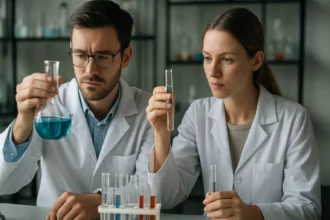 Két kutató laboratóriumi kísérletek során benzil-aminnal