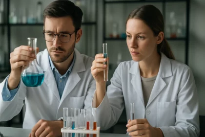 Két kutató laboratóriumi kísérletek során benzil-aminnal
