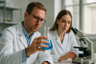 Két kémikus laboratóriumban benzoesav oldatot vizsgál