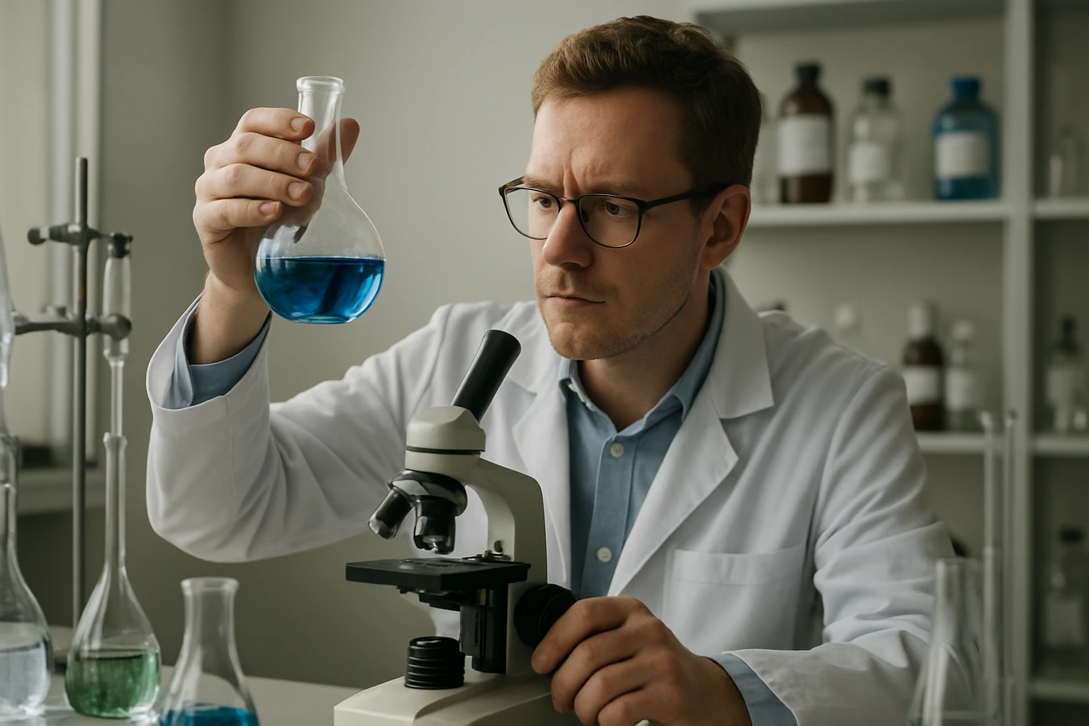 Kémikus laboratóriumban, 1,8-cineol kutatás közben.