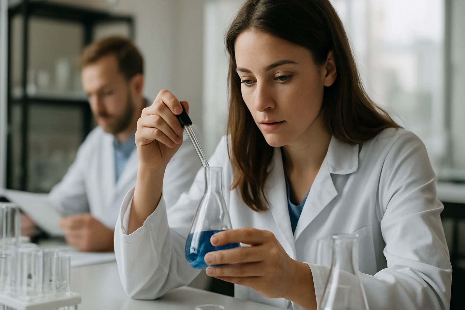 Az Agrokémia Jelentősége és Szerepe a Korszerű Mezőgazdaságban Női kutató agrokémiai kísérletet végez laboratóriumban