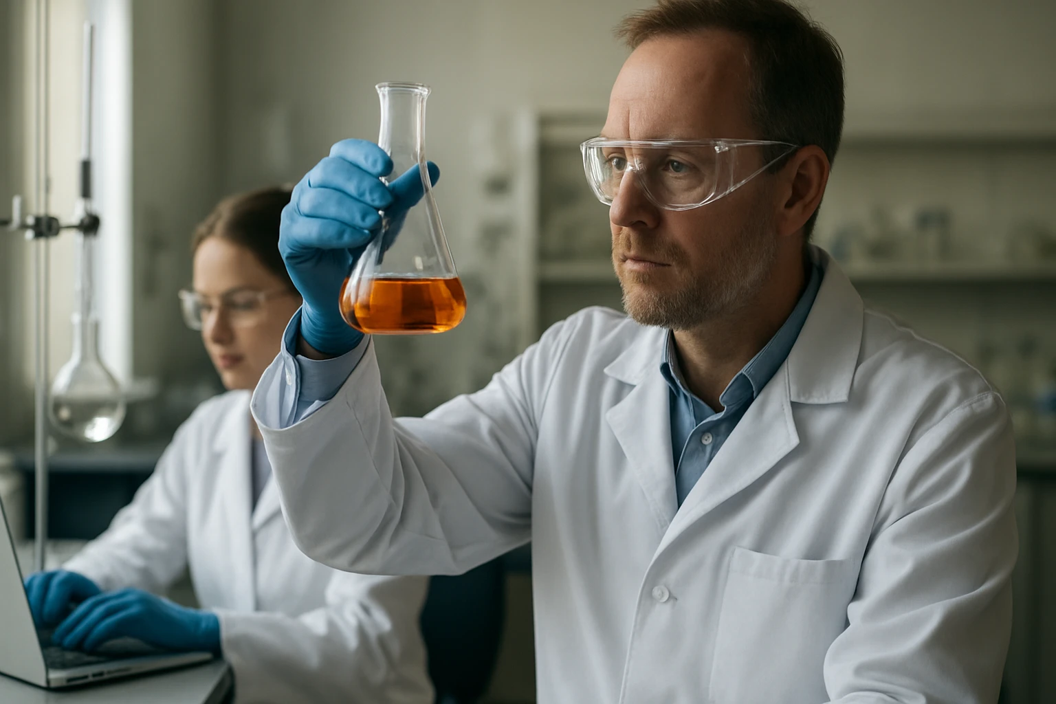 Kémikus bioortogonális reakciót vizsgál egy laboratóriumban.