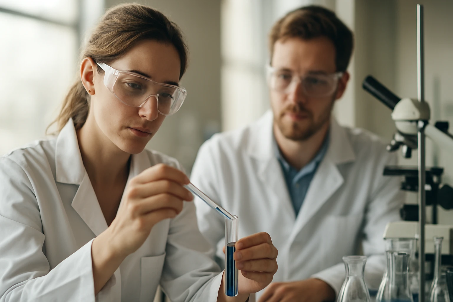 Kémiai kísérlet vértesztcsövekben laboratóriumban