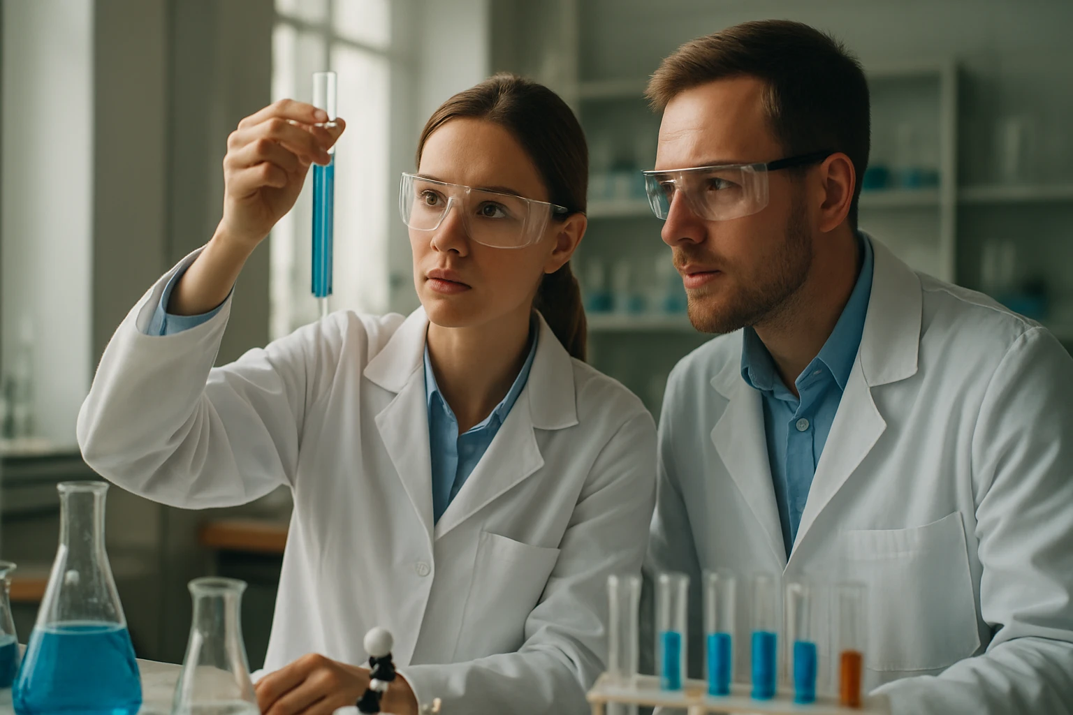 Cianamid: Képlete, Tulajdonságai és Ipari Alkalmazása Két tudós laboratóriumban cianamid kísérletet végez