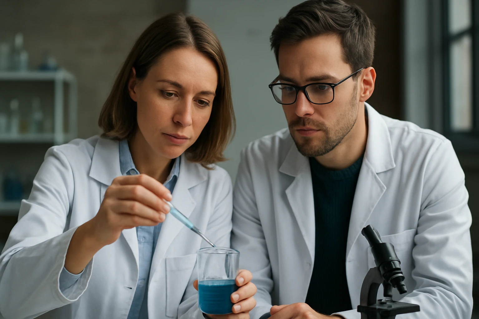 Kémiai kísérlet folyamatban, ciánatokkal kapcsolatos vizsgálat.