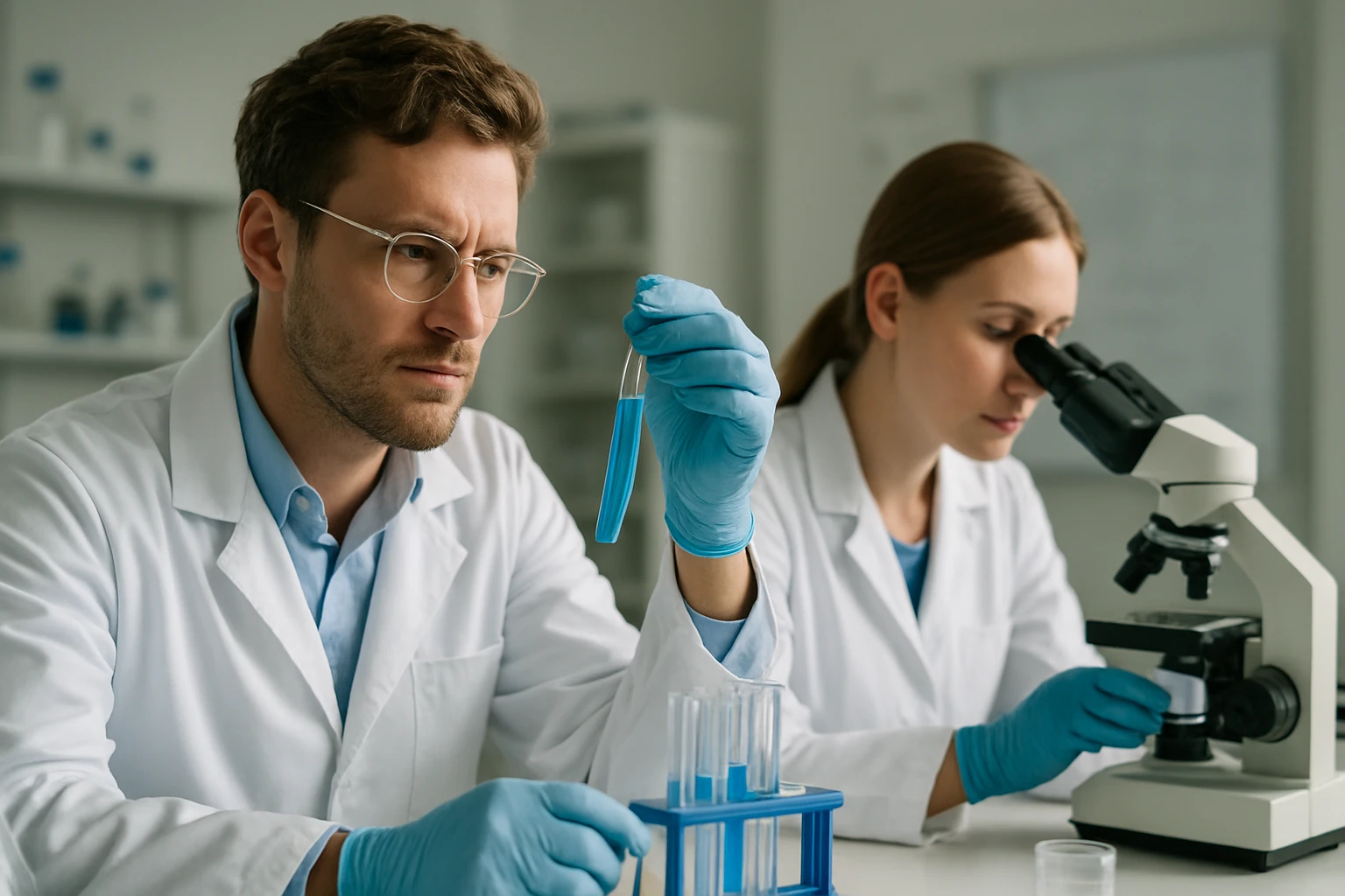 Kémikusok laboratóriumban cink-klorid elem kutatás közben