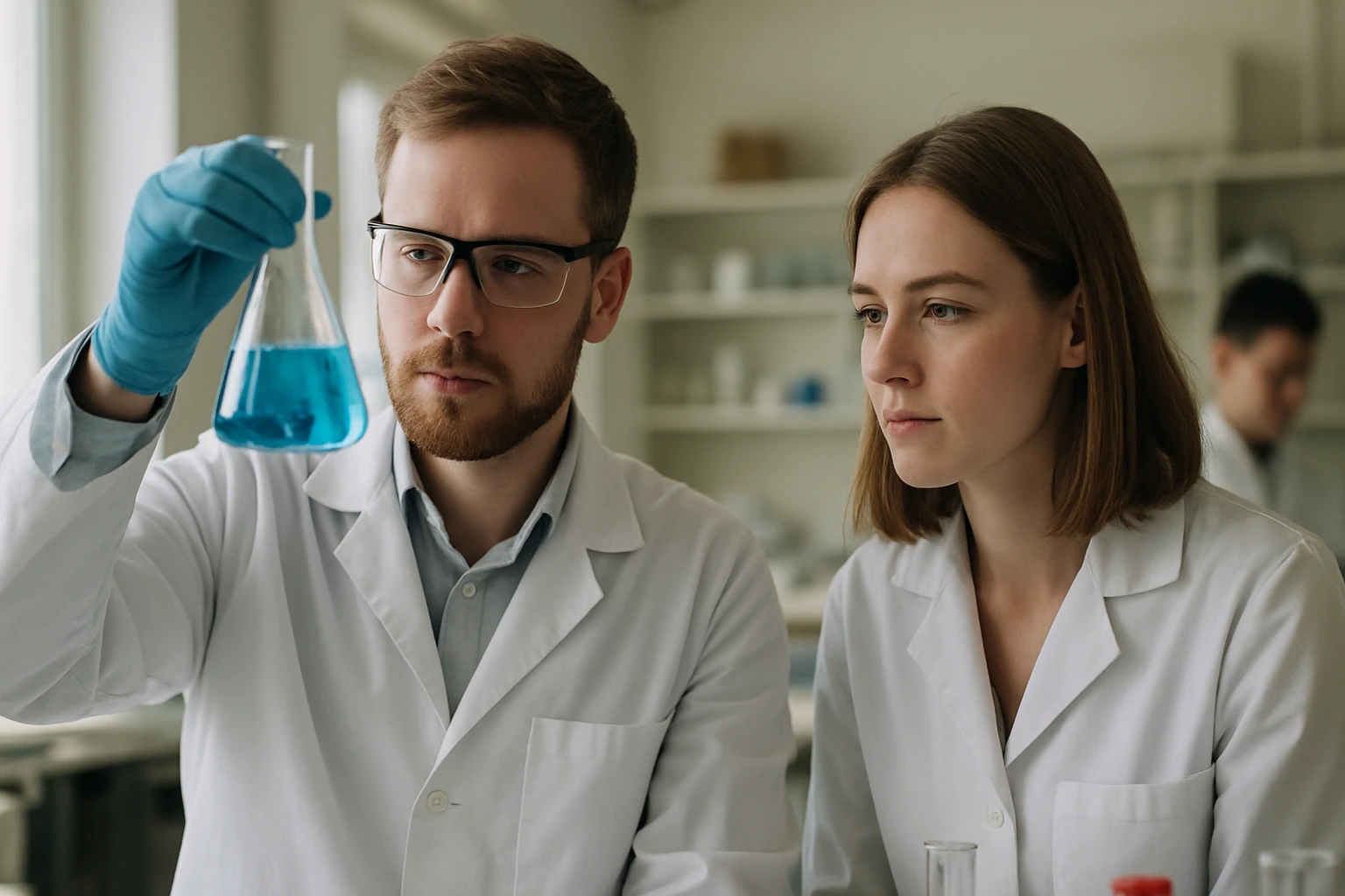 Két kutató laboratóriumban D-glucitol tisztaságát vizsgálja.