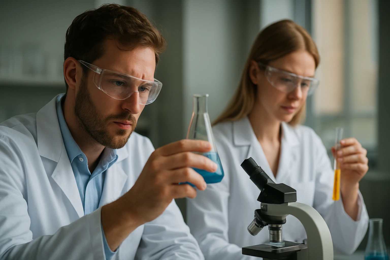 Kutatók laboratóriumban, kémiai reakciókat vizsgálva.