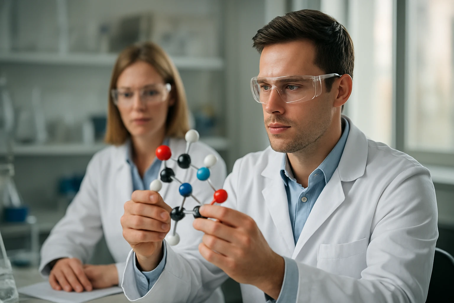 Kutatók diamino vegyületekkel dolgoznak laboratóriumban.