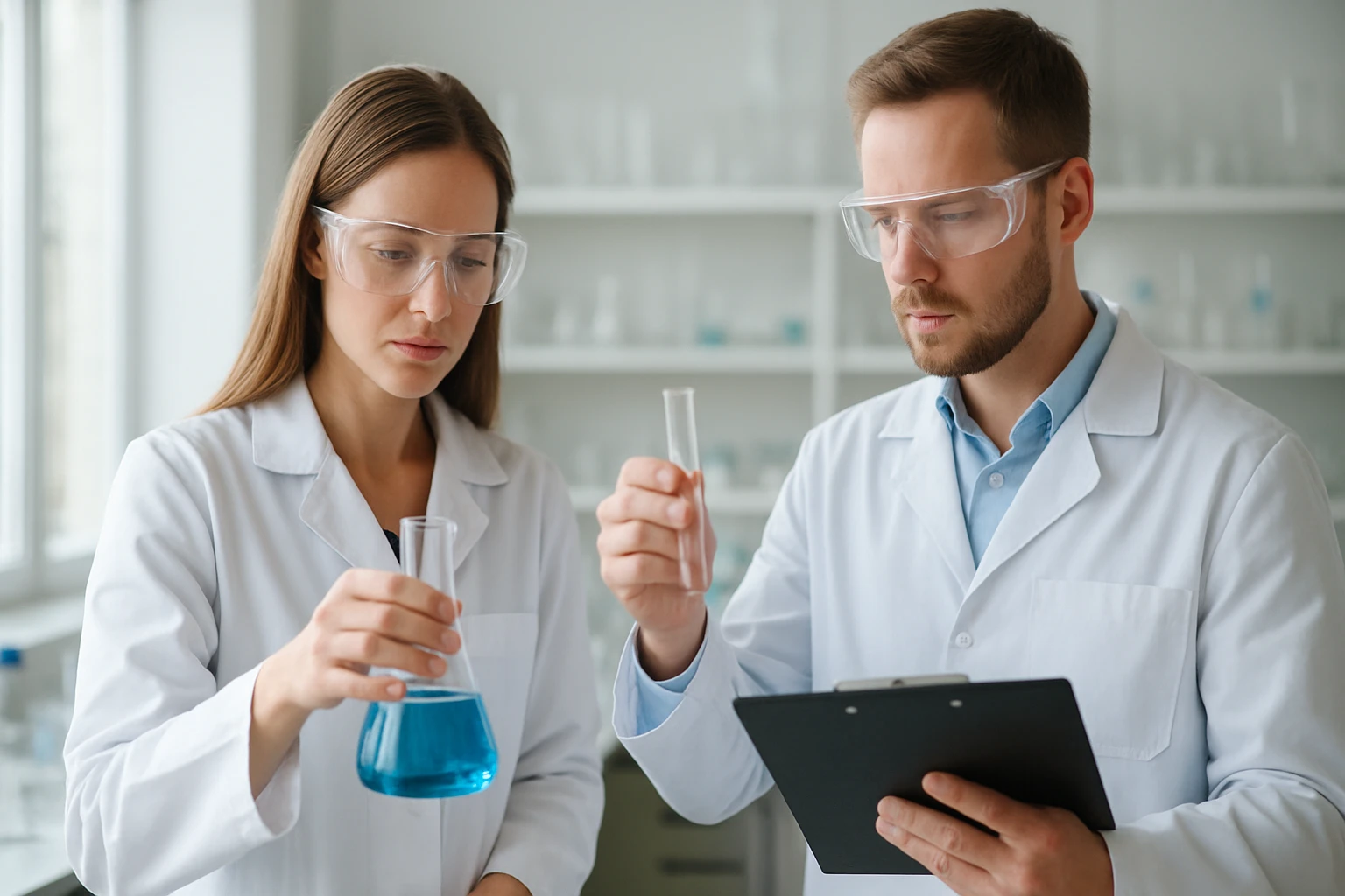 Kutatók laboratóriumban dihidroxi-fahéjsav elemzés közben