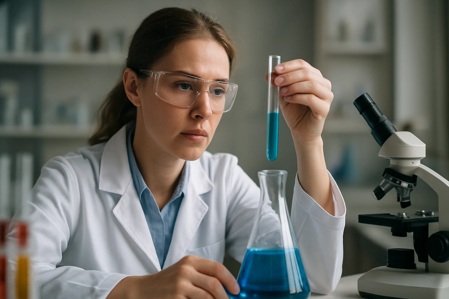 Laboratóriumi dolgozó dikálium-tartarátot elemzi