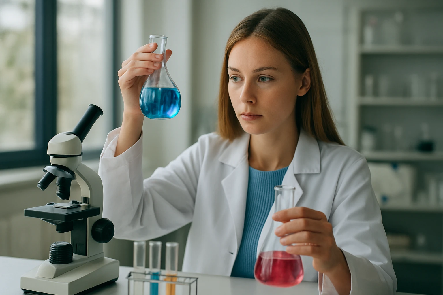 A dimer fogalma és kialakulása a kémiában Kémiai kísérlet folyamatban: laboratóriumi szakértő színeket vizsgál