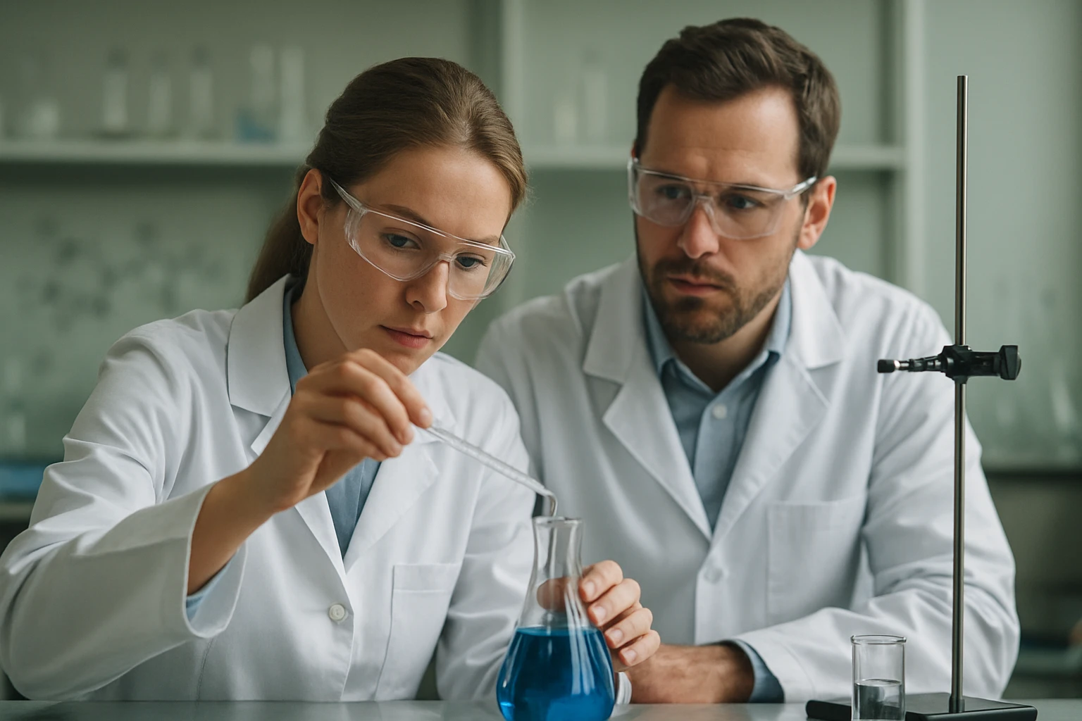 A dinátrium-citrát képlete és szerepe az élelmiszeriparban Két kutató laboratóriumban dinátrium-citrát elemzésén dolgozik.