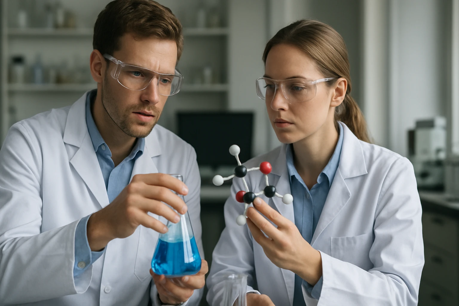 Kutatók dinitrogén-tetroxidot vizsgálnak laboratóriumi környezetben.