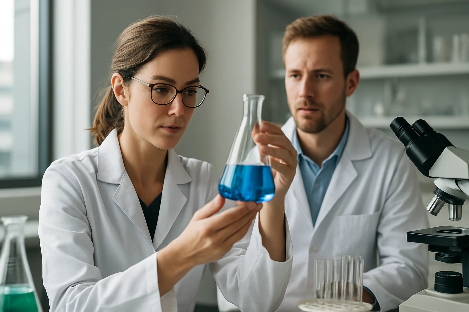 Két vegyész laboratóriumban ditionossavat vizsgálva