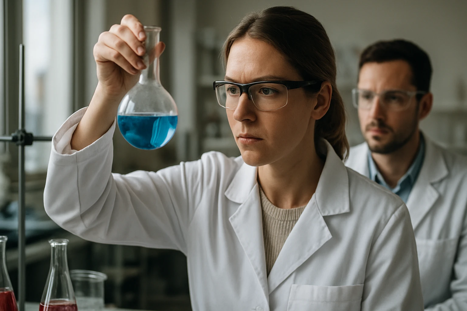 Kémikus laborban ebonit jellemzőivel kapcsolatos vizsgálatot végez.