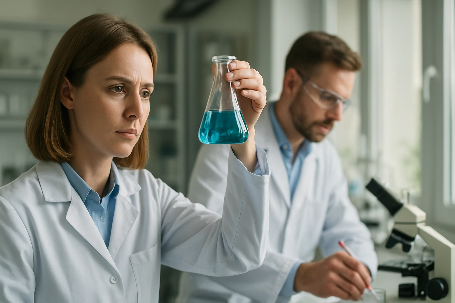 Laboratóriumi kémiai elemzés, egyszerű savakkal foglalkozó kutatás.