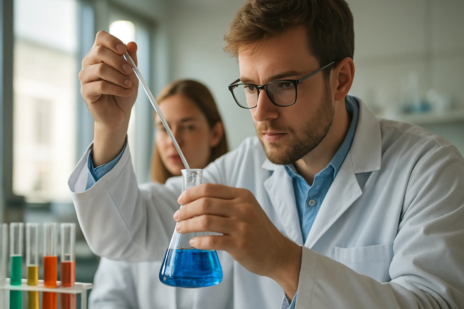 Kémikus elektrolitikus lerakódást vizsgál egy laborban.