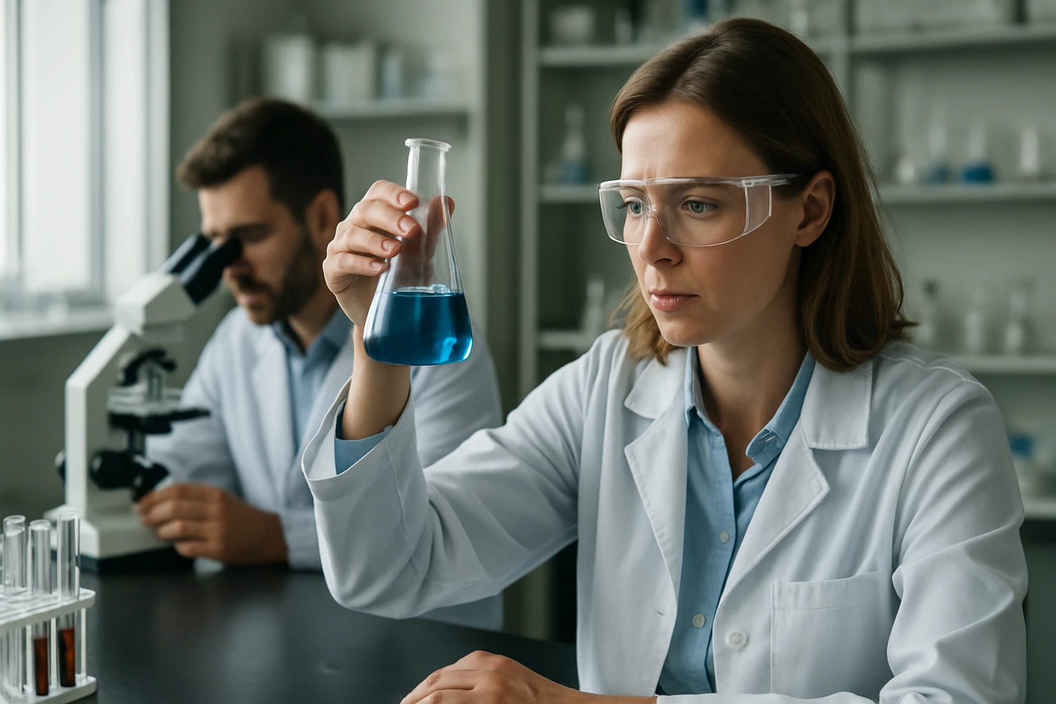 Kémiai kísérlet laboratóriumban, elektrolízissel kapcsolatos kutatás