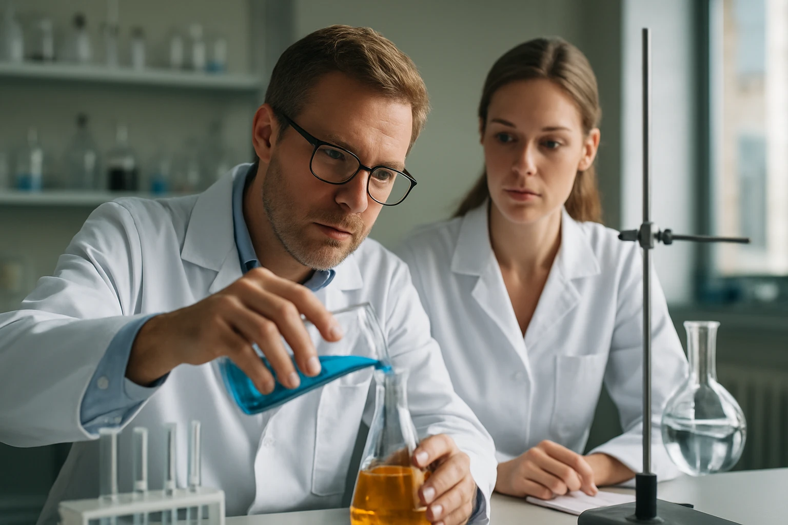 Laboratóriumi kísérlet enolátokkal, bázisos deprotonálás tanulmányozása során.