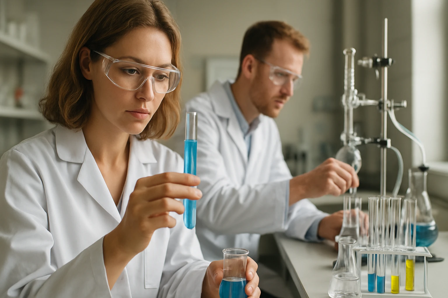 Kémiai laboratóriumi kísérlet etándisav vizsgálatára.