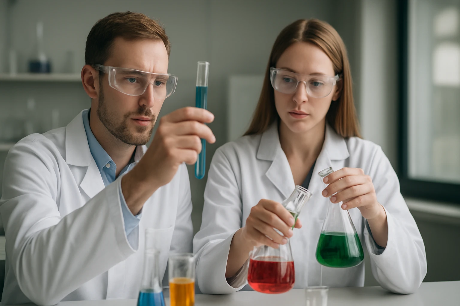 Két kutató etanolamin vizsgálatát végzi laboratóriumban