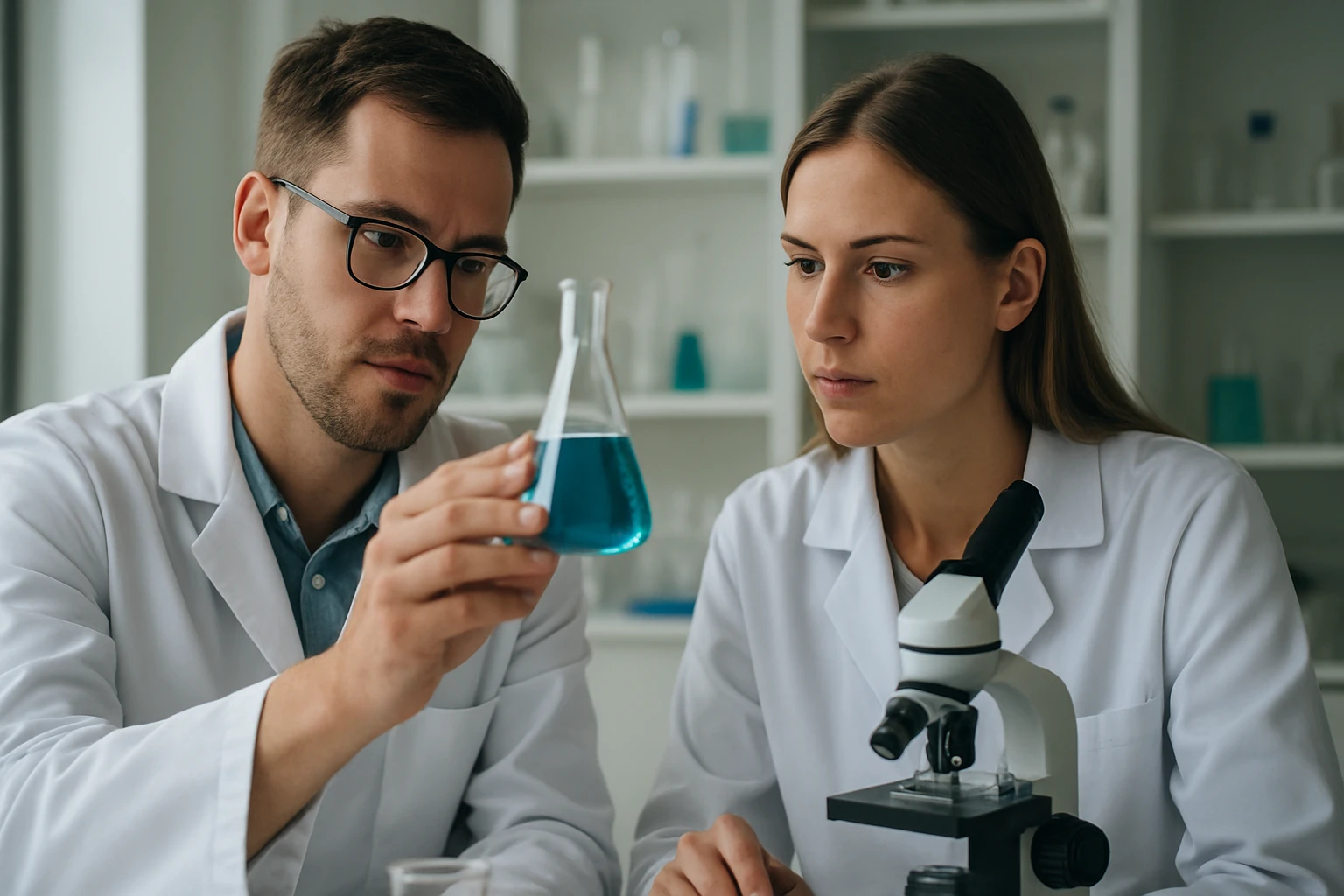 Etánsav: Képlet, Tulajdonságok és Alkalmazási Területek az Ecetsavban Két kutató laboratóriumban etánsavat vizsgál.