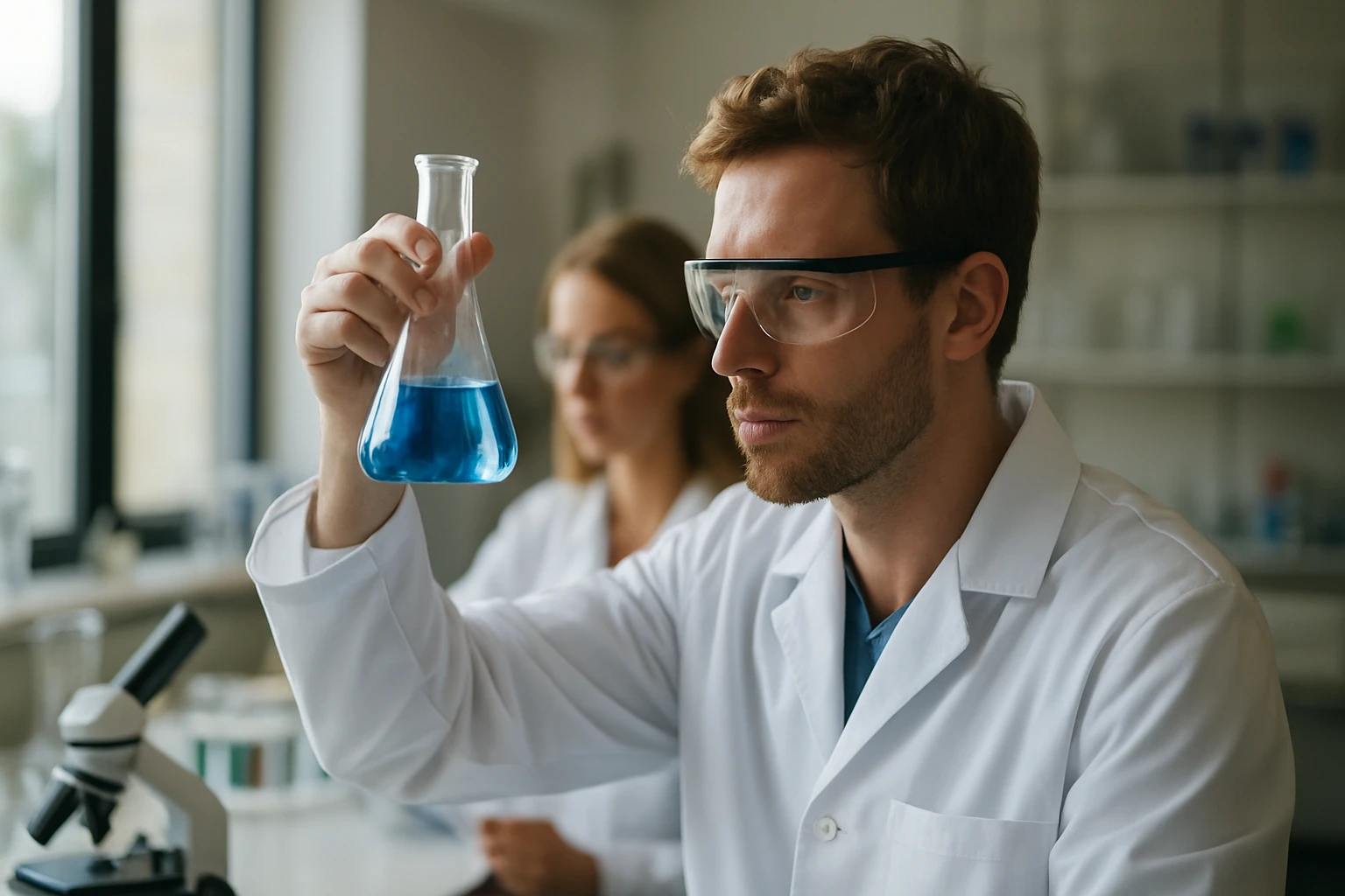 Kémikus etilcsoportot vizsgáló laboratóriumban