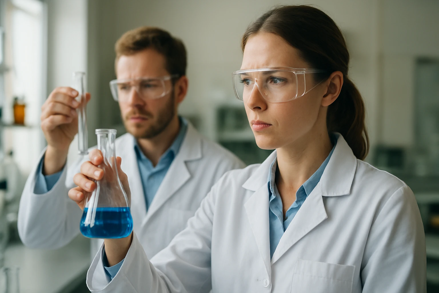 Kémiai kísérlet, fenilmetilén csoport elemzése laboratóriumban